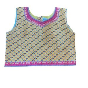 Disha Embroidered Festival Crop Top Girls Size 30 Lace Up‎ Back Yellow Pink